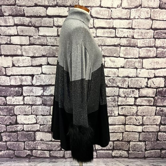 Alfani NWT Black & Gray Turtleneck Sparkling Sweater W/ Faux Fur Cuffs Size 3X - Picture 9 of 10